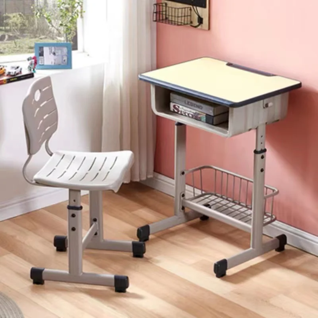 Adjustable Student Desk and Chair Set with Storage Basket and Ergonomic Backrest