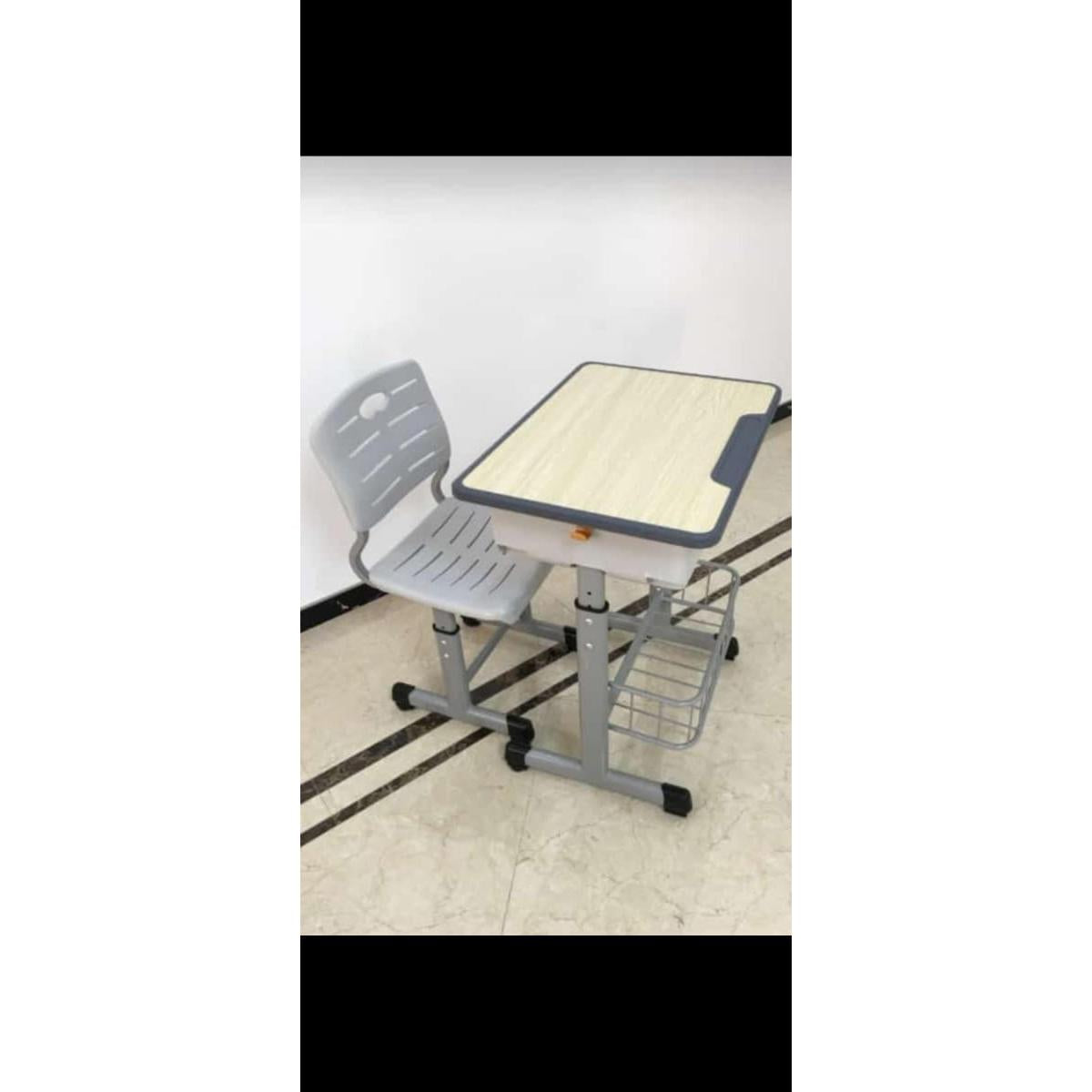 Adjustable Student Desk and Chair Set with Storage Basket and Ergonomic Backrest