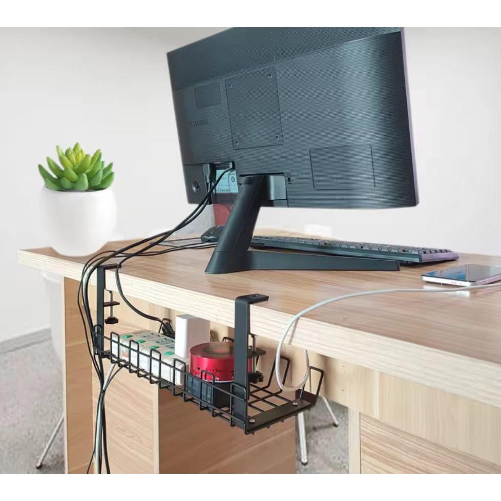 Adjustable Under the Desk Cable Organizer Mesh with Silicone Cushion Pad