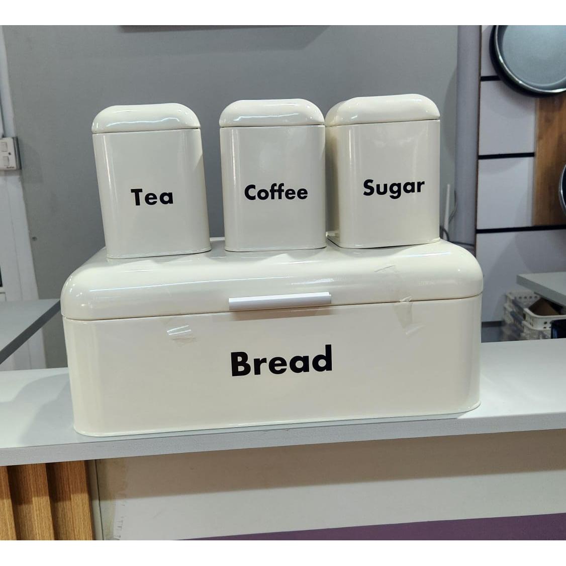 Alloy Bread Bin with Three Canister Set – Large Capacity Kitchen Storage in White or Black