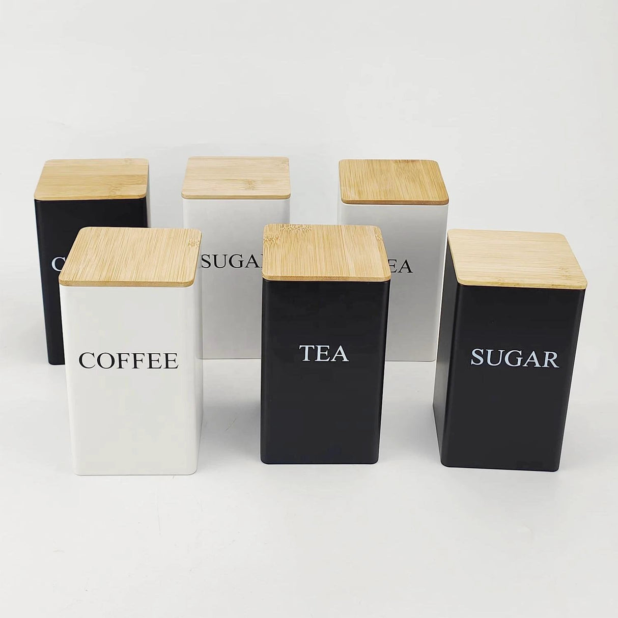 Alloy Canisters Set with Bamboo Holder | Tea, Coffee, Sugar Storage Storage Containers Kitchen Organizers