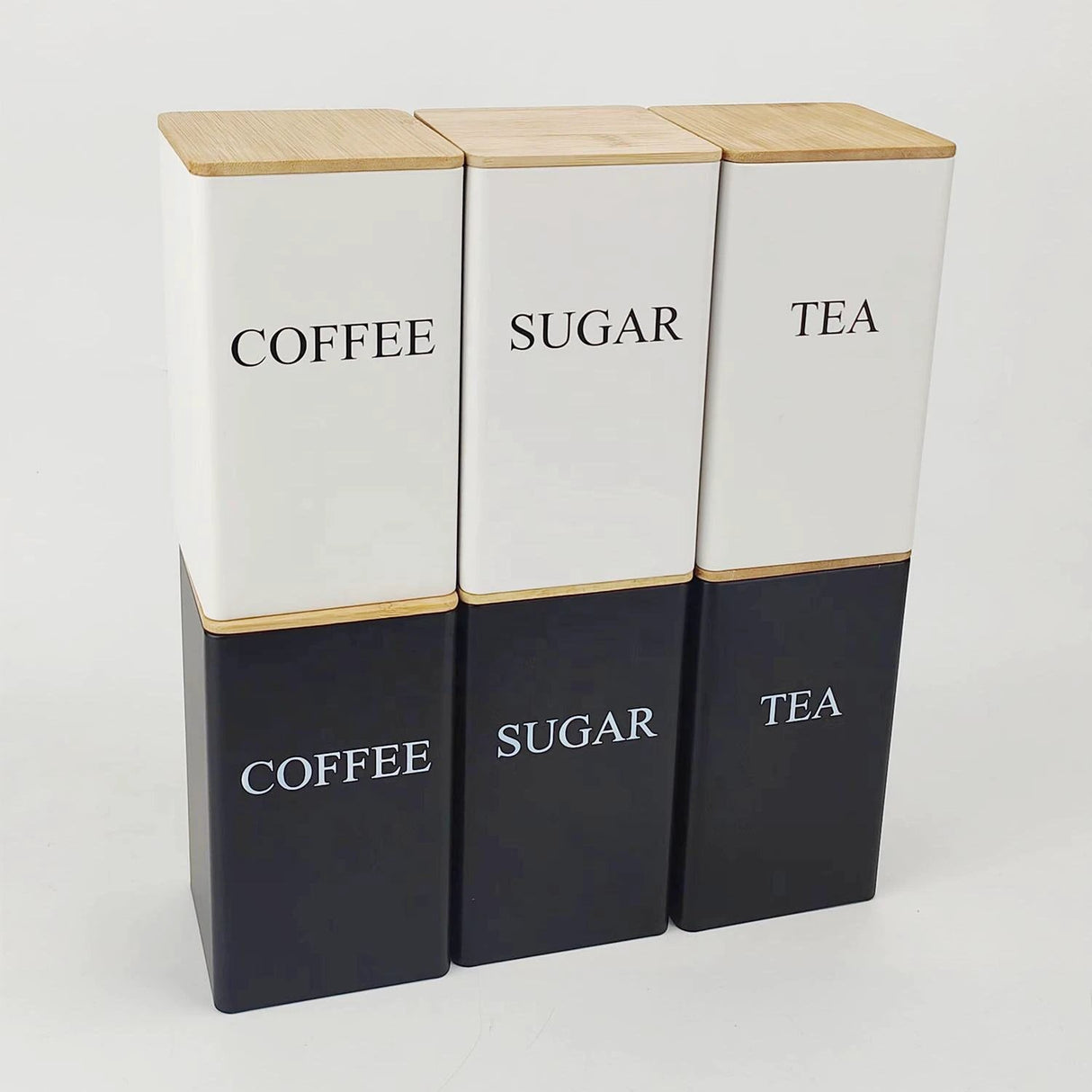 Alloy Canisters Set with Bamboo Holder | Tea, Coffee, Sugar Storage Storage Containers Kitchen Organizers