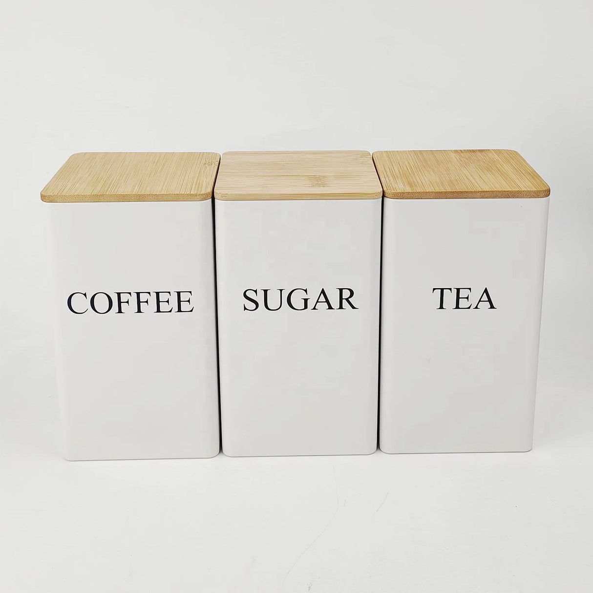 Alloy Canisters Set with Bamboo Holder | Tea, Coffee, Sugar Storage Storage Containers Kitchen Organizers