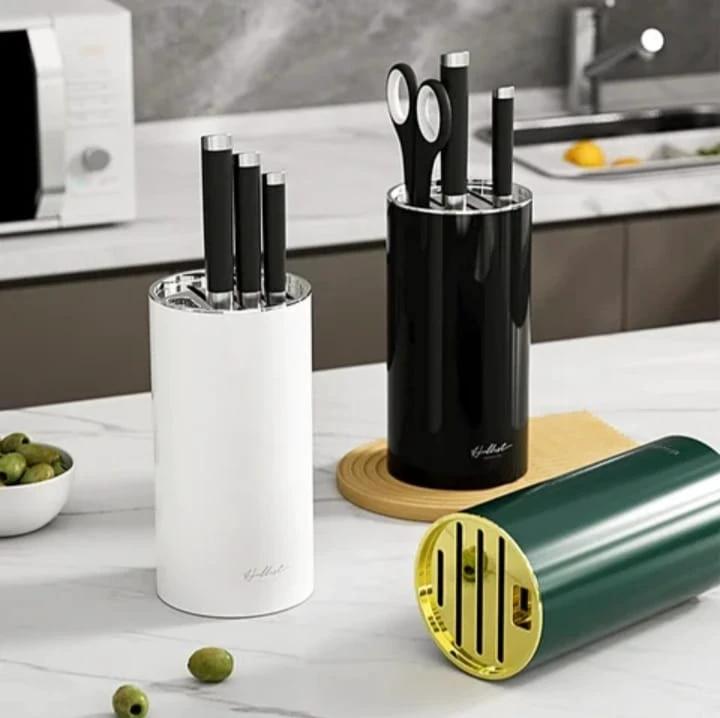 Alloy Knife Holders & Cutlery Organizers | Removable Stainless Steel Rack, Stylish Round Design (Green & Black) Utensils Knife Holders