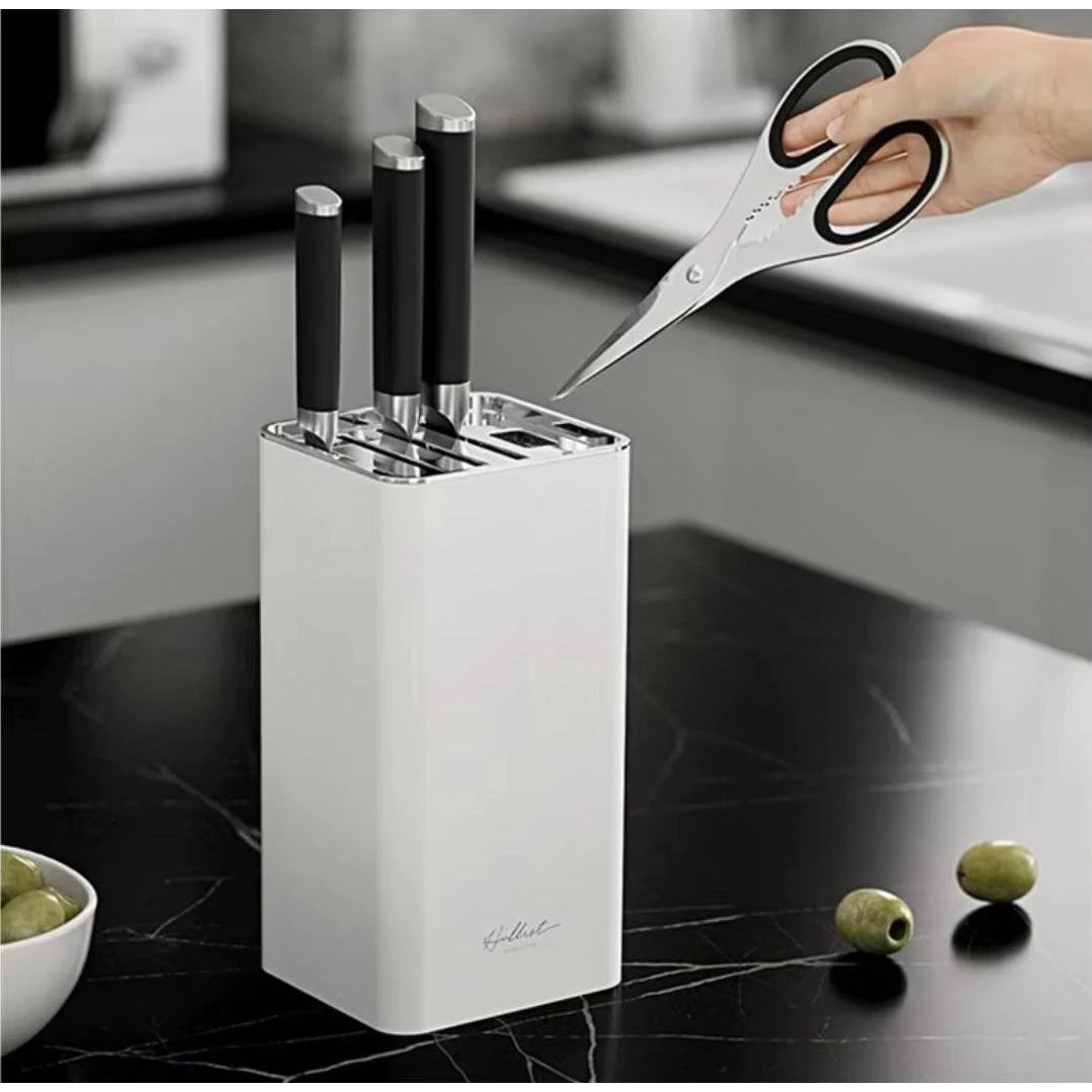 Alloy Knife Holders/Cutlery Organizers – Square Design with Removable Stainless Steel Rack (White Only) Utensils Knife Holders