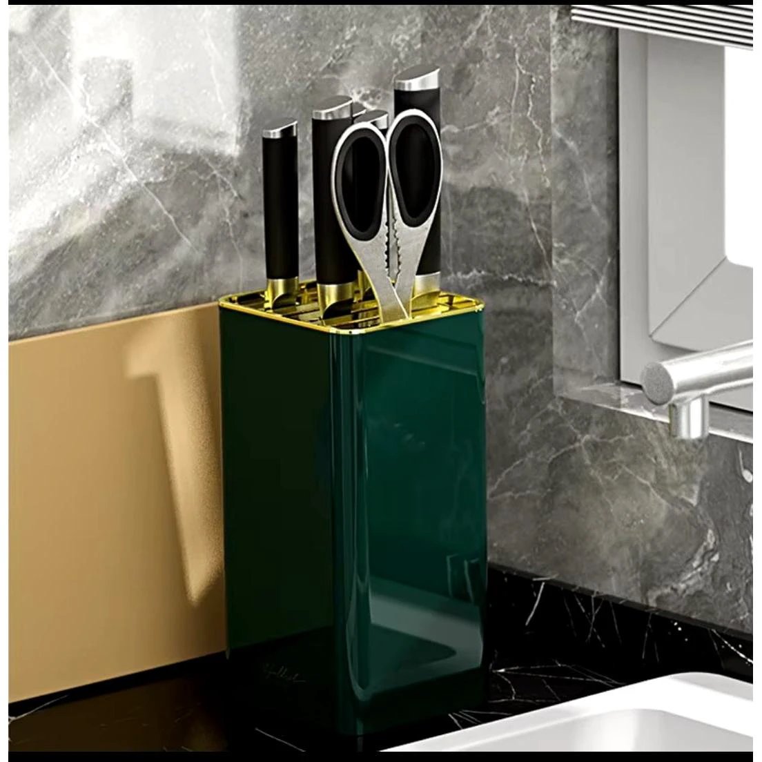 Alloy Knife Holders/Cutlery Organizers – Square Design with Removable Stainless Steel Rack (White Only) Utensils Knife Holders