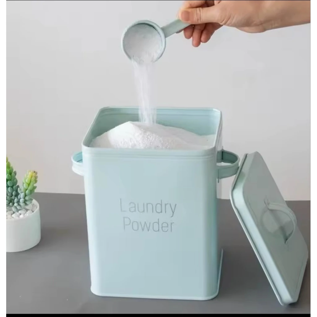 Alloy Laundry Powder Tin with Scoop 3kg Capacity for Organized Storage Laundry Appliance Accessories Soap Dishes & Holders
