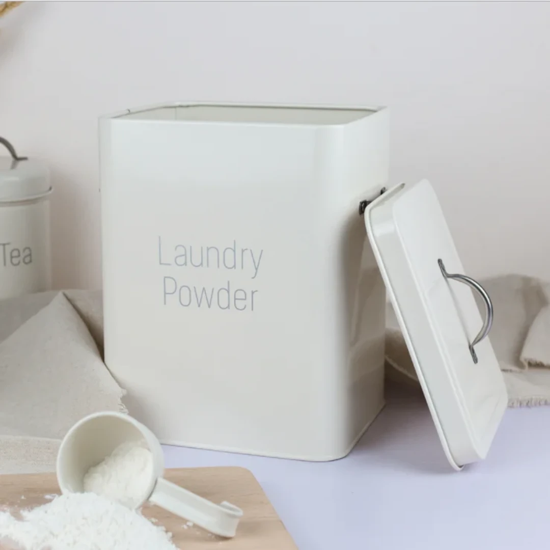 Alloy Laundry Powder Tin with Scoop 3kg Capacity for Organized Storage Laundry Appliance Accessories Soap Dishes & Holders