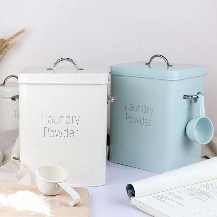 Alloy Laundry Powder Tin with Scoop 3kg Capacity for Organized Storage Laundry Appliance Accessories Soap Dishes & Holders