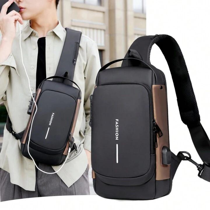 Anti-Theft Chest Cross Shoulder Bag with USB Charging and Water Resistance