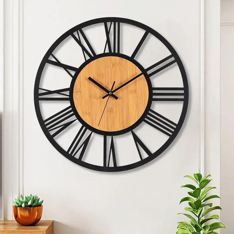 Antique Wall Clock with Bamboo Detail 40cm Metallic Design