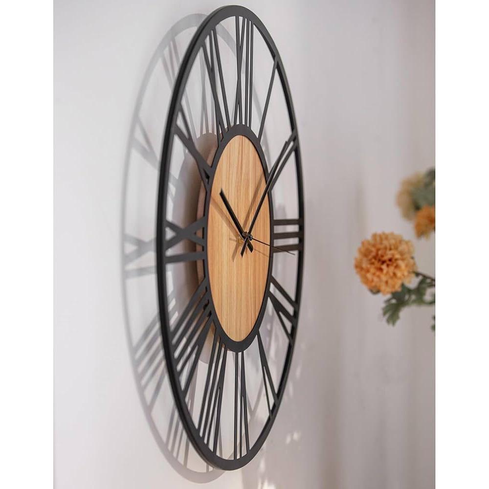 Antique Wall Clock with Bamboo Detail 40cm Metallic Design