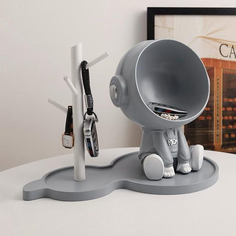 Astronaut Storage Decor – Modern Ceramic Bear & Stand Set (White or Grey)