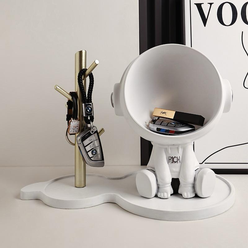 Astronaut Storage Decor – Modern Ceramic Bear & Stand Set (White or Grey)