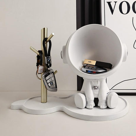 Astronaut Storage Decor – Modern Ceramic Bear & Stand Set (White or Grey)