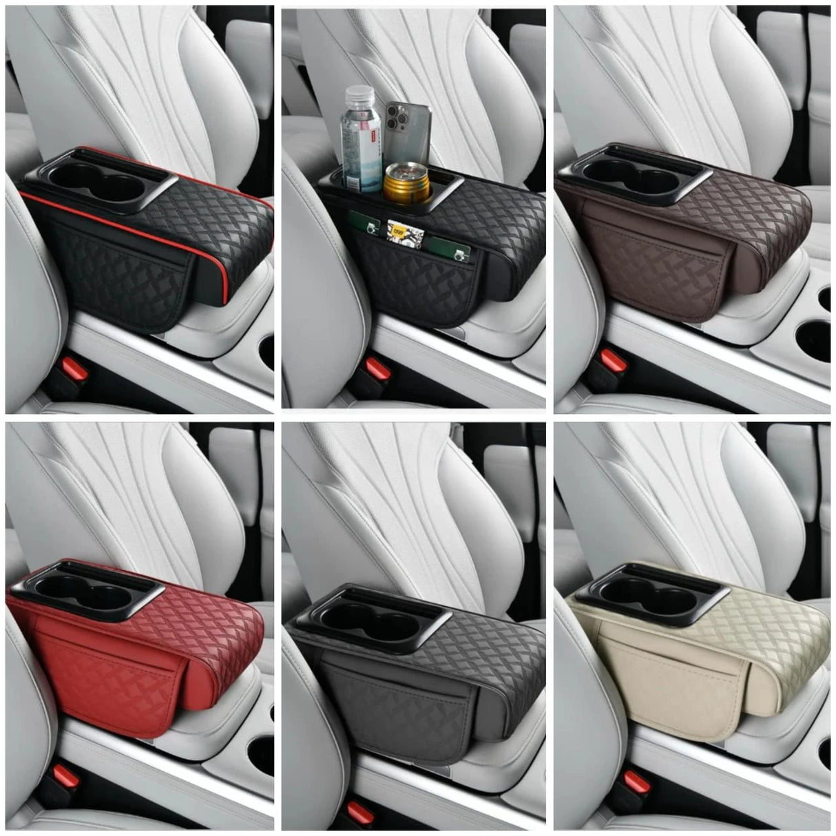 Auto Center Console Armrest Cushion with Cup and Phone Holder – 3 in 1 Multipurpose Design Car accessories Car Organizers