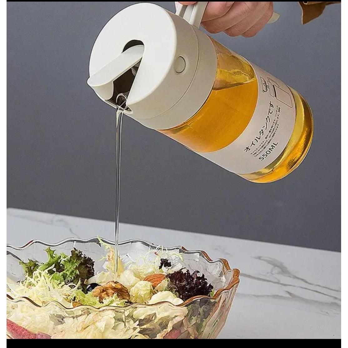 Automatic Oil Jar 550ml, Off white & Grey, No Drip Design for Easy Dispensing