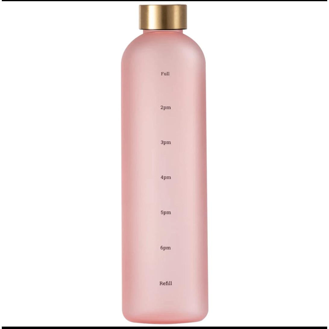 BPA Free Portable 1000ml Frosted Transparent Plastic Water Bottle with Time Scale | Large Capacity Sports & Leak Proof Rubber Outdoor Water Bottle