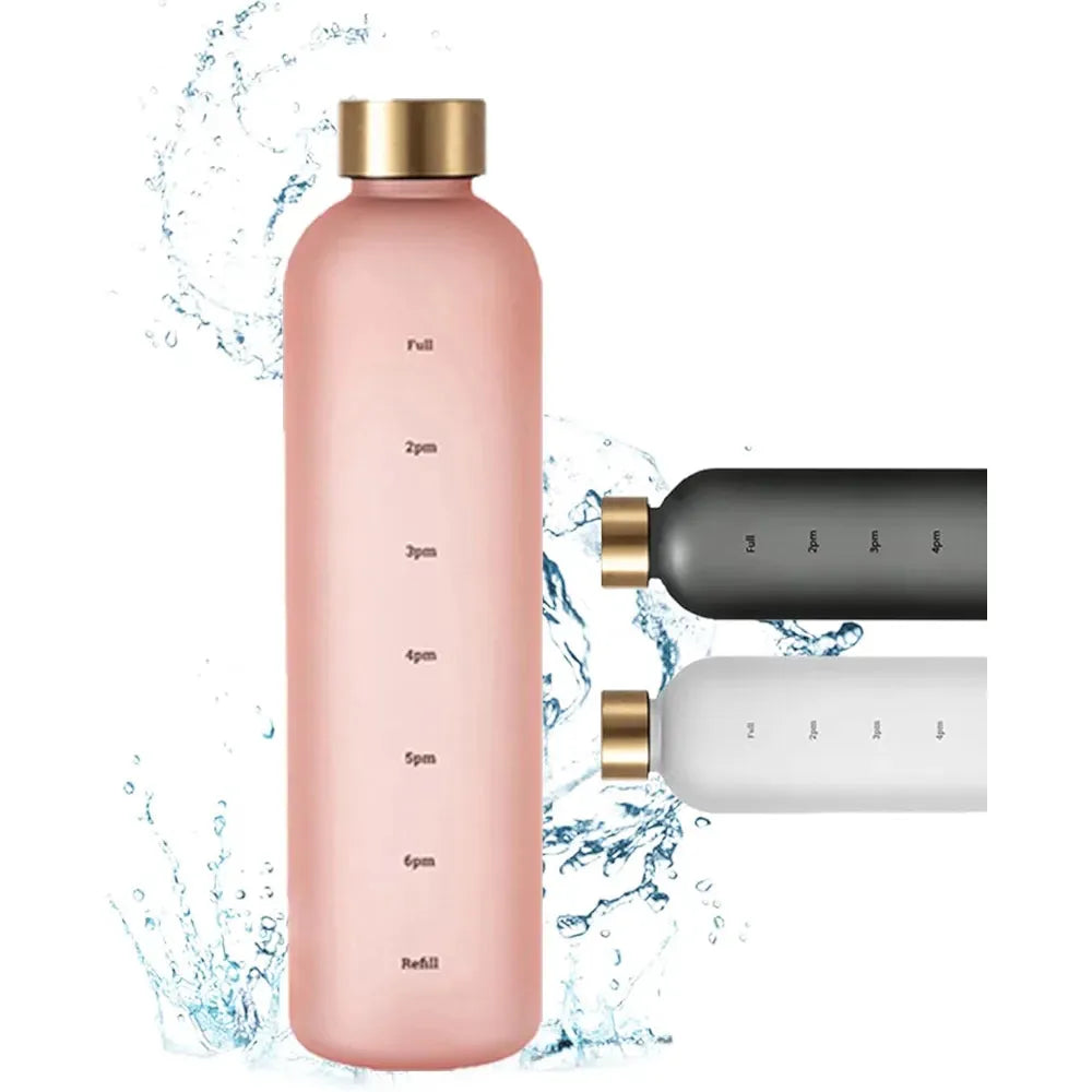 BPA Free Portable 1000ml Frosted Transparent Plastic Water Bottle with Time Scale | Large Capacity Sports & Leak Proof Rubber Outdoor Water Bottle