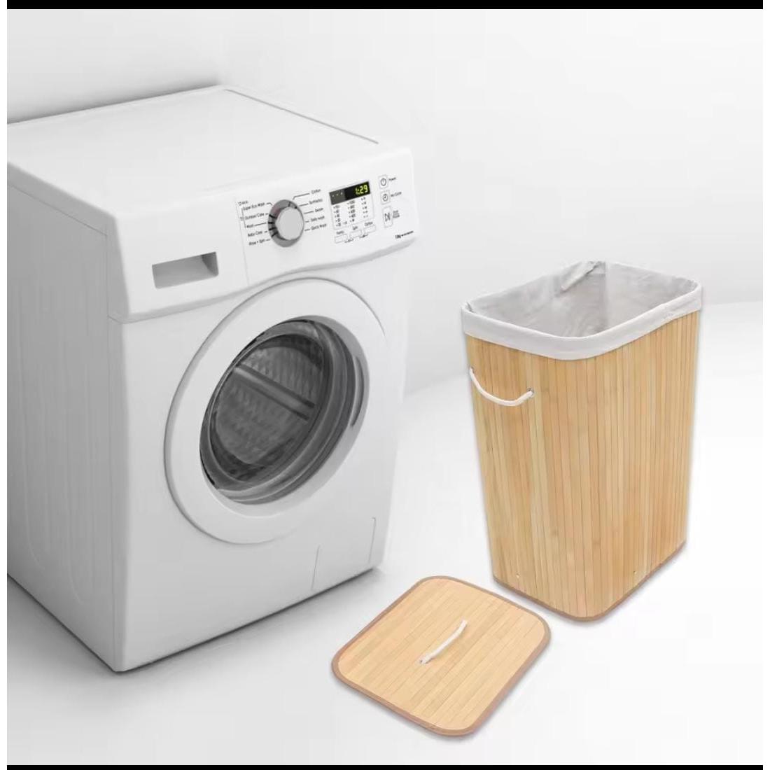 Bamboo Laundry Basket Foldable Hamper with Lid–50x30x40cm