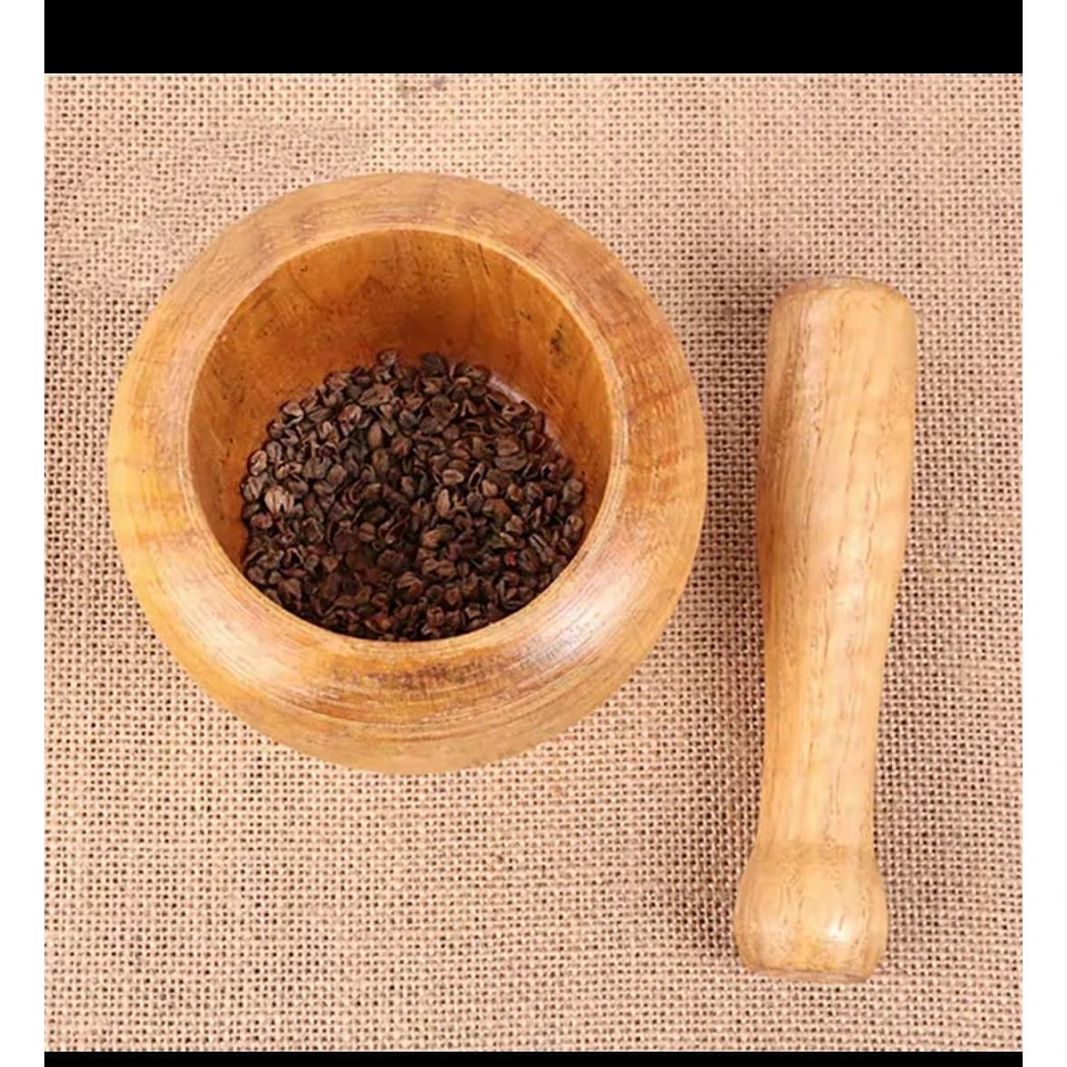 Bamboo Mortar and Pestle Set with 500ml Capacity – Natural Finish kitchen and dinning Mortars & Pestles