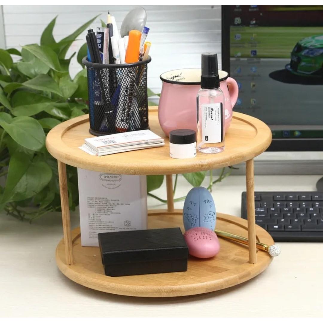 Bamboo Rotating Spice Rack 360° Rotating Organizer for Kitchen Spices and Condiments