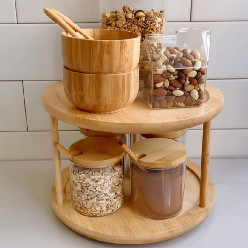 Bamboo Rotating Spice Rack 360° Rotating Organizer for Kitchen Spices and Condiments Kitchen Rack Spice Organizers