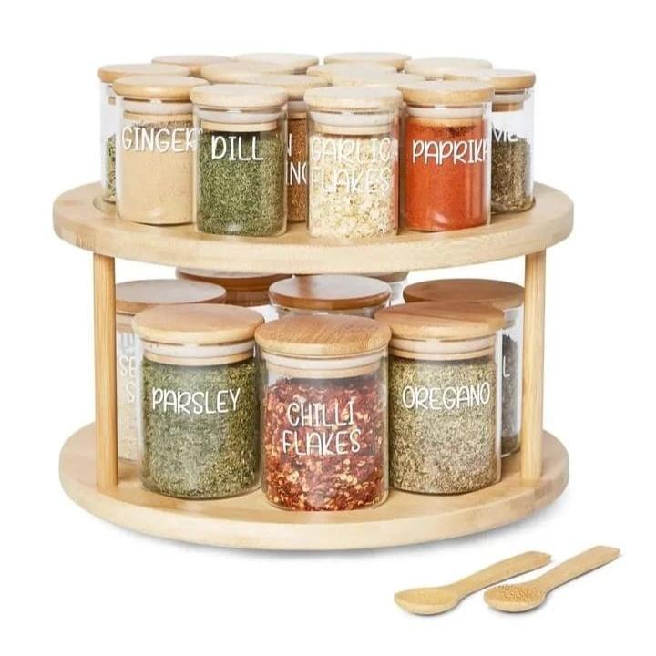 Bamboo Rotating Spice Rack 360° Rotating Organizer for Kitchen Spices and Condiments Kitchen Rack Spice Organizers