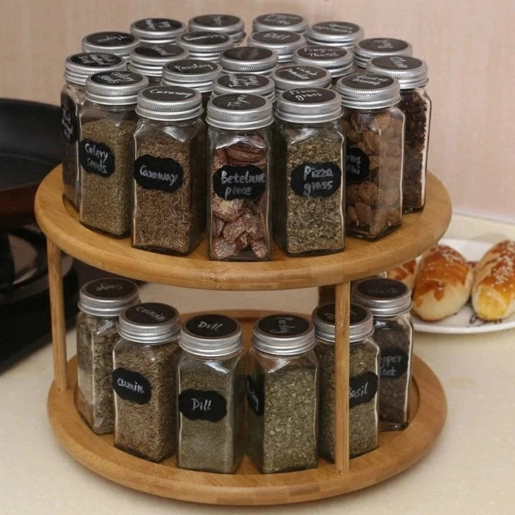 Bamboo Rotating Spice Rack 360° Rotating Organizer for Kitchen Spices and Condiments Kitchen Rack Spice Organizers