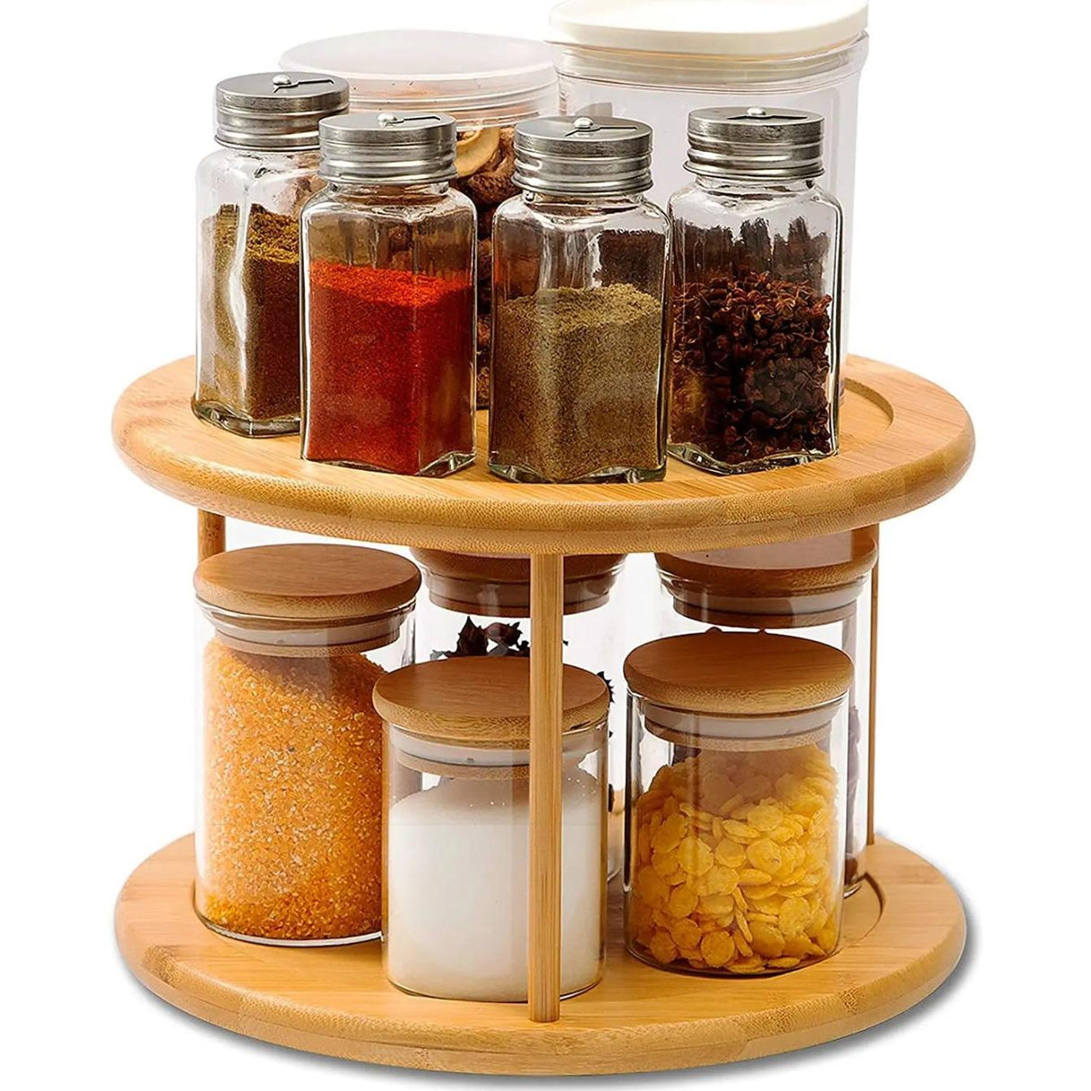 Bamboo Rotating Spice Rack 360° Rotating Organizer for Kitchen Spices and Condiments