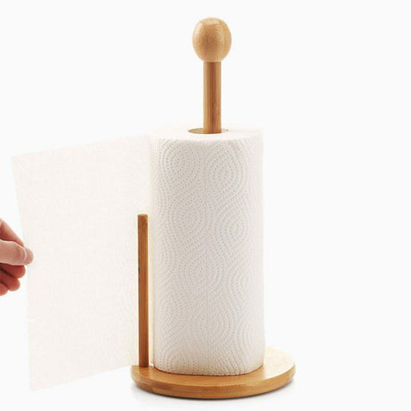 Bamboo Wood Tissue Holder Thick & Sturdy Base Versatile Paper Towel Holder for Kitchen Bathroom & Dining Table