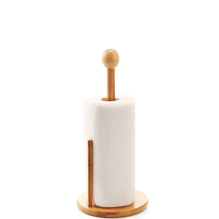 Bamboo Wood Tissue Holder Thick & Sturdy Base Versatile Paper Towel Holder for Kitchen Bathroom & Dining Table
