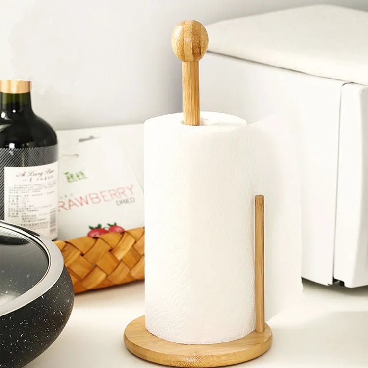 Bamboo Wood Tissue Holder Thick & Sturdy Base Versatile Paper Towel Holder for Kitchen Bathroom & Dining Table