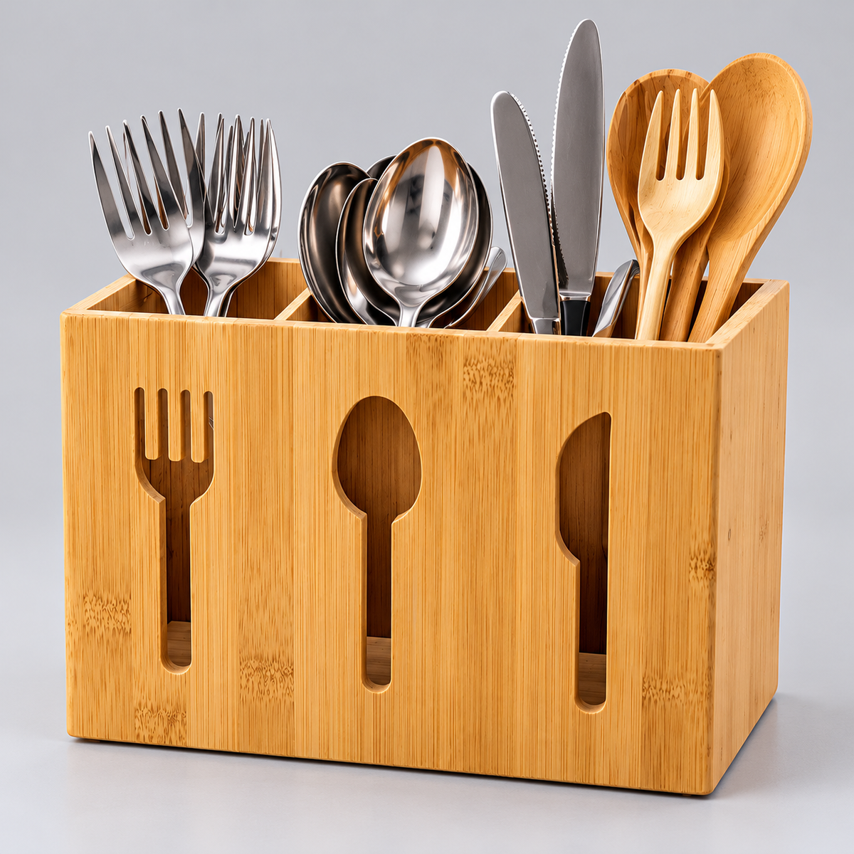 3-Slot Bamboo Cutlery Organiser Cutlery Organiser Flatware Trays