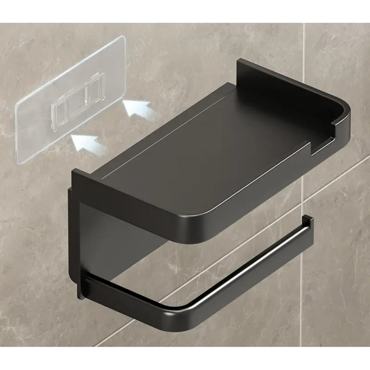 Bathroom Tissue Paper Holder with Phone Shelf Wall Mounted Non Perforated Storage Rack. Toilet Paper Holders