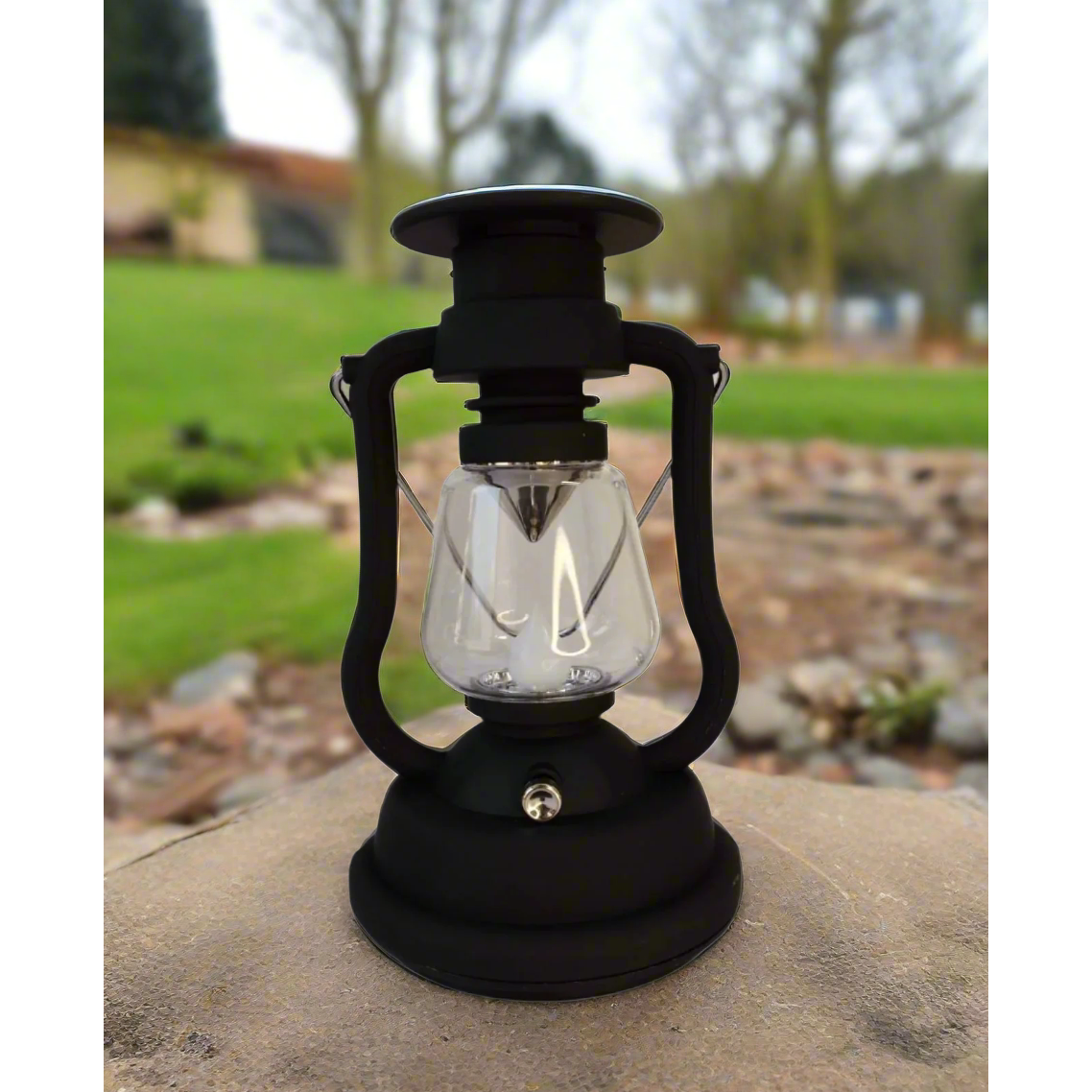 Battery Powered Rechargeable 3in1 Solar Rechargeable Manual Lantern Lamp | 1200mAh Battery, 5 Hour Working Time | Solar, USB, Hand Crank Charging | 18.4 cm x 10.8 cm | Brown (White Light) & Black (Warm Light)