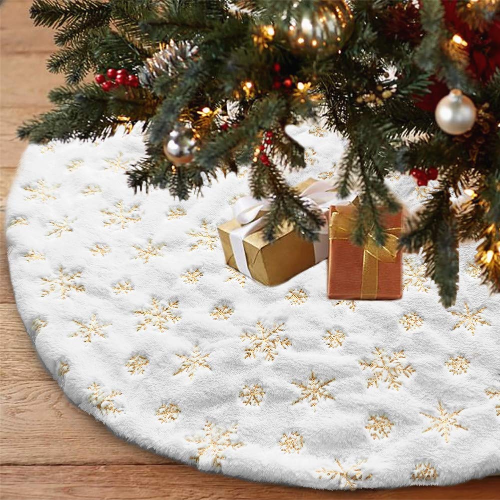 Beaded Snowflakes White Christmas Tree Skirt