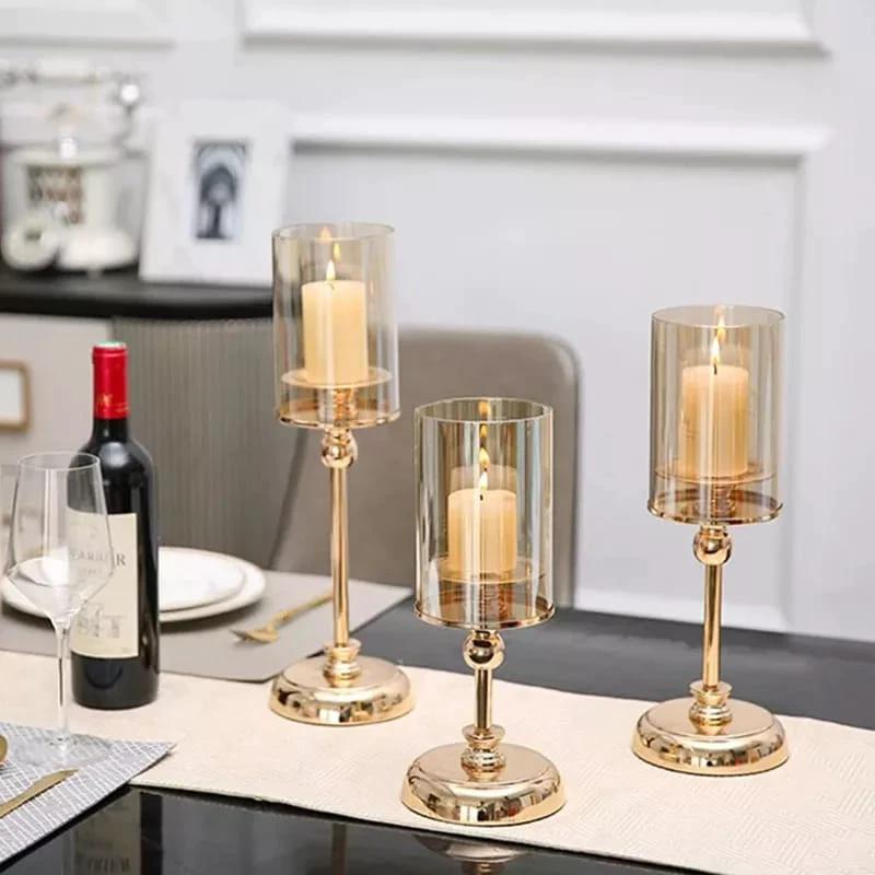 Beautiful 3 Piece Luxury Glass Candlestick Set – Elegant Ornaments for Dining Table & Romantic Candlelight Dinners Lighting Candle Holders