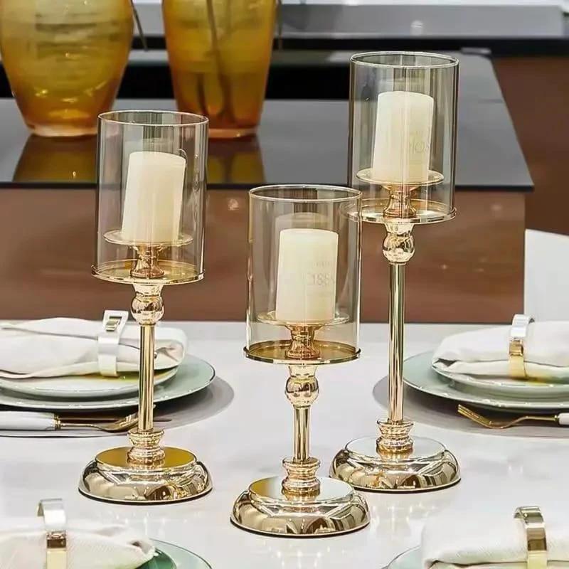 Beautiful 3 Piece Luxury Glass Candlestick Set – Elegant Ornaments for Dining Table & Romantic Candlelight Dinners Lighting Candle Holders