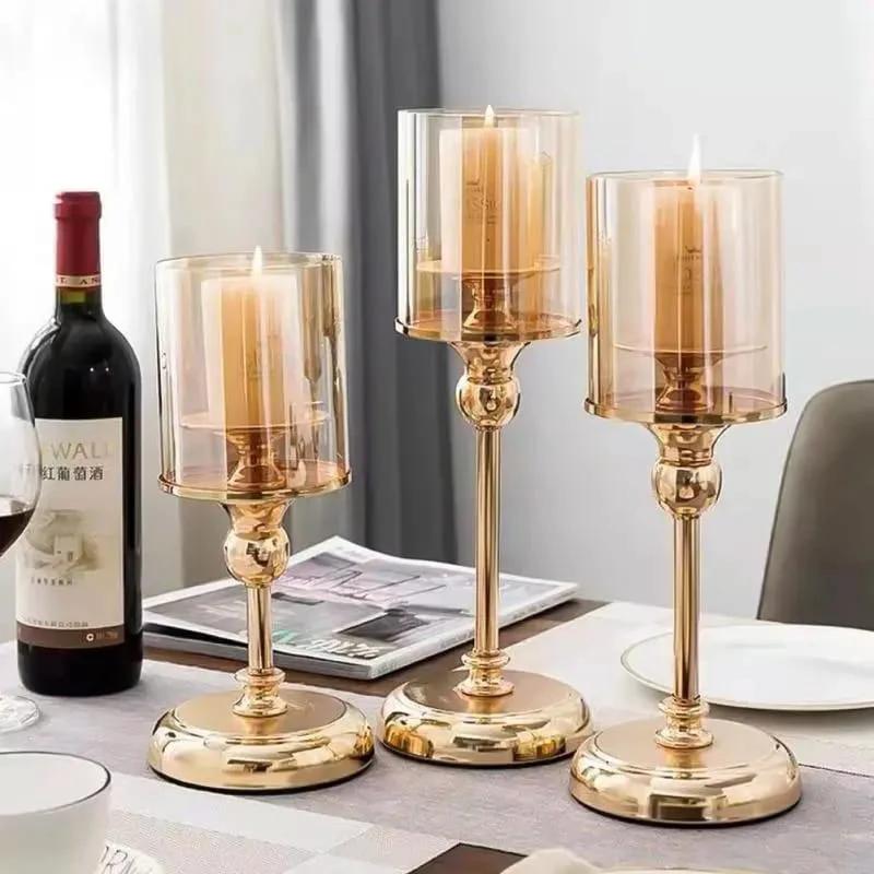 Beautiful 3 Piece Luxury Glass Candlestick Set – Elegant Ornaments for Dining Table & Romantic Candlelight Dinners Lighting Candle Holders