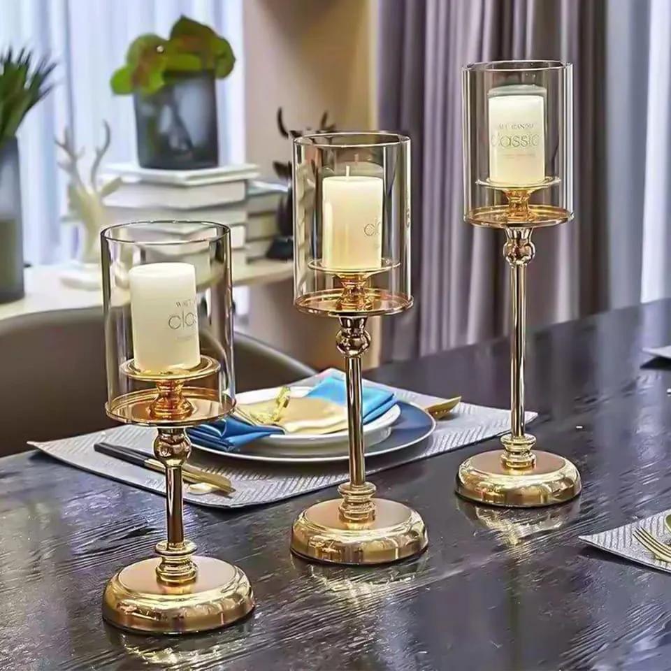Beautiful 3 Piece Luxury Glass Candlestick Set – Elegant Ornaments for Dining Table & Romantic Candlelight Dinners Lighting Candle Holders