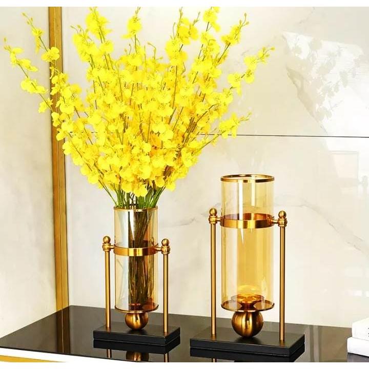 Big Nordic Golden Glass Hydroponic Vase | Elegant Flower Arrangement & Multifunctional Decor | 26x44cm