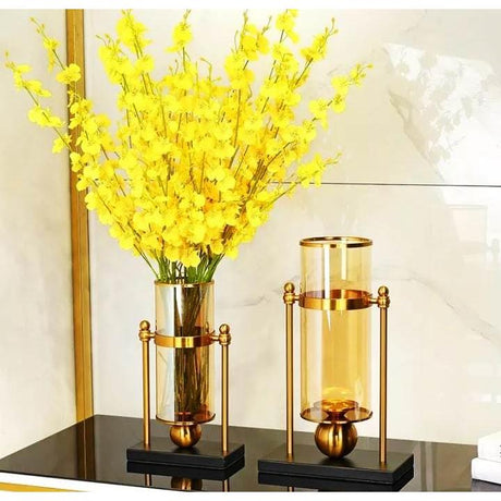 Big Nordic Golden Glass Hydroponic Vase | Elegant Flower Arrangement & Multifunctional Decor | 26x44cm