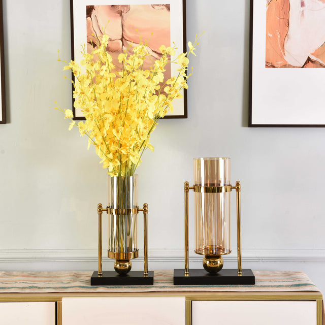 Big Nordic Golden Glass Hydroponic Vase | Elegant Flower Arrangement & Multifunctional Decor | 26x44cm