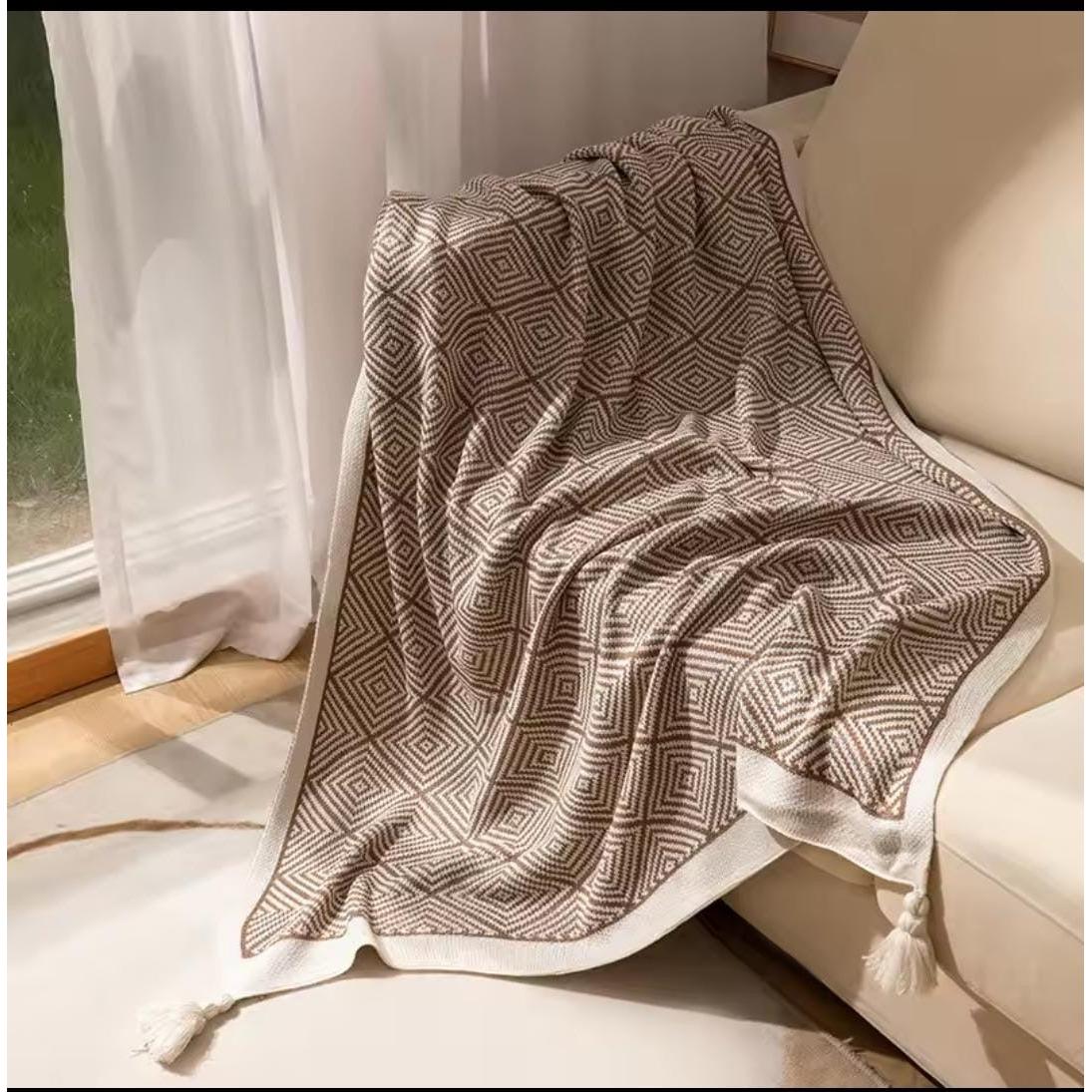 Bohemian Knitted Throw Blanket with Tassels – 150x200cm | Soft Sofa & Bed Cover