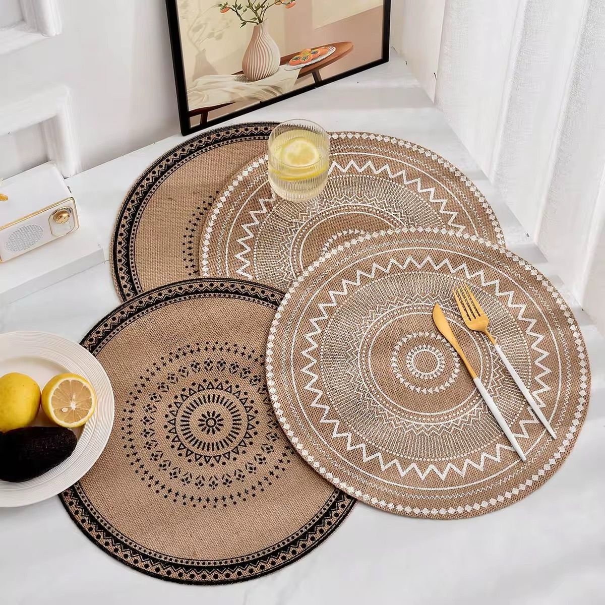 Boho Style Jute Table Place Mats for Dining and Decor