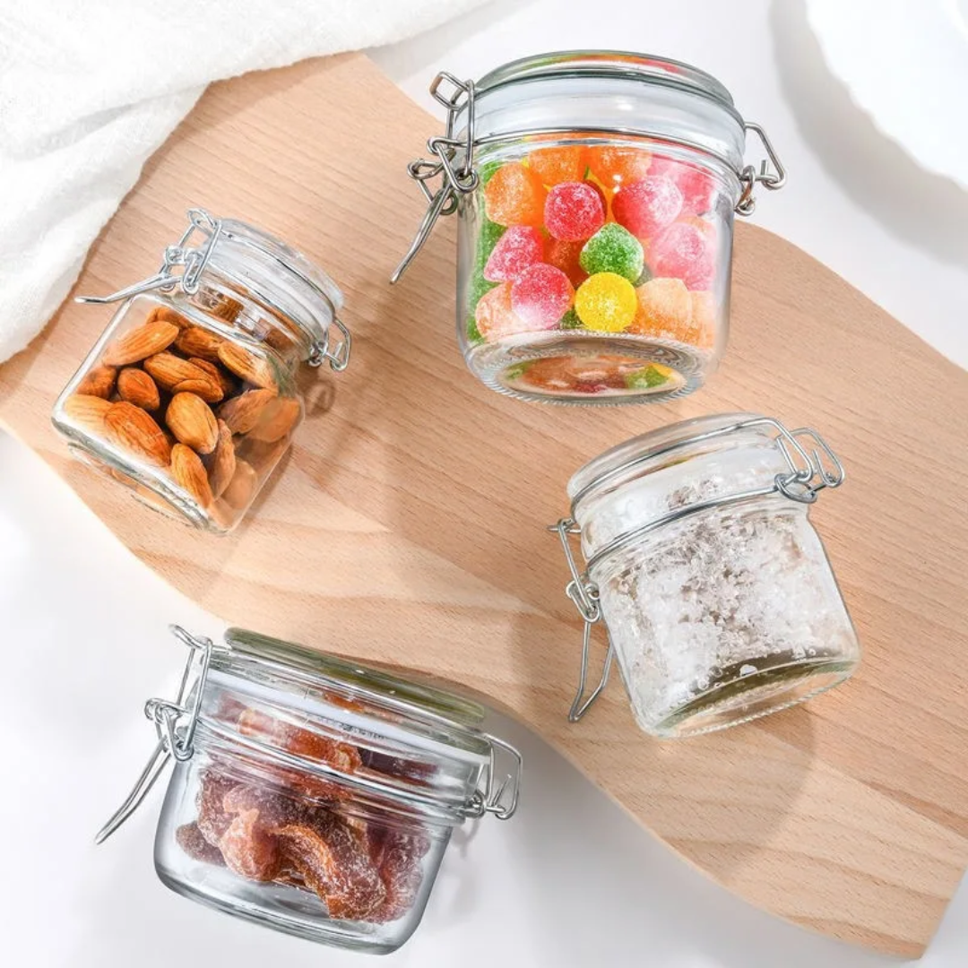 Bon Appetit Stylish Clip Style Glass Storage Jars | Leak Proof Borosilicate Glass | 0.25L to 1.5L Capacities