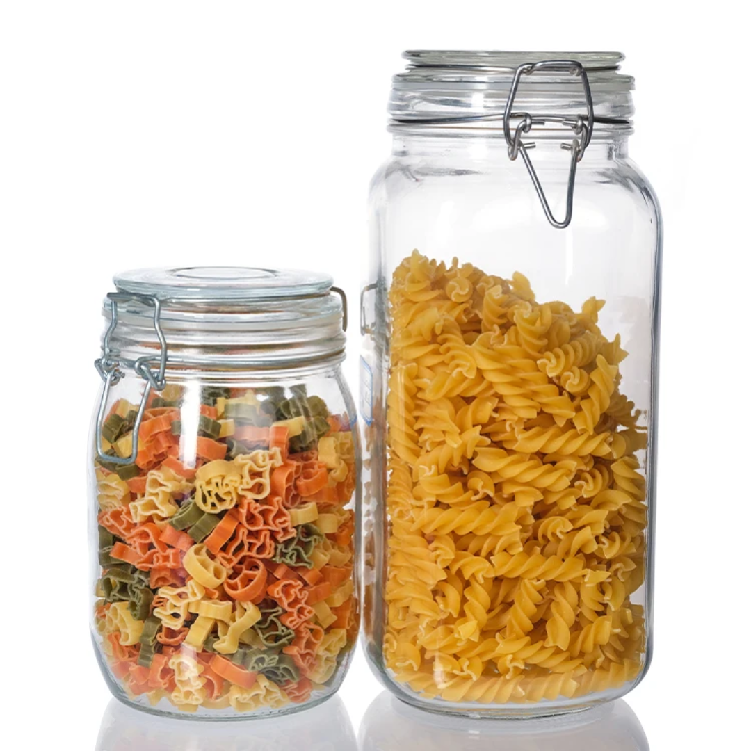 Bon Appetit Stylish Clip Style Glass Storage Jars | Leak Proof Borosilicate Glass | 0.25L to 1.5L Capacities