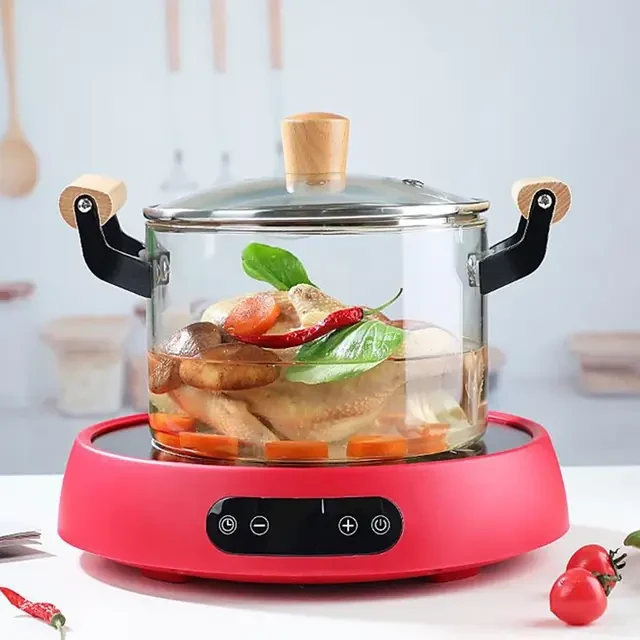 Borosilicate Glass Cooking Pot 3.5L with Heat Resistant Bamboo Handle Cookware Fondue Pots & Sets