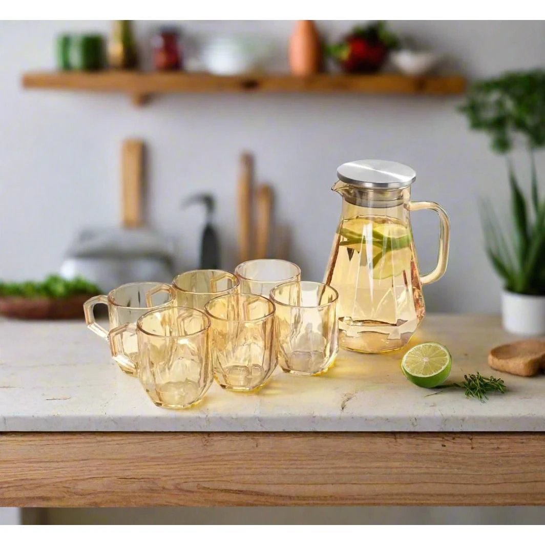 Borosilicate Glass Jar Set 7 Piece Durable & Heat-Resistant Drinkware